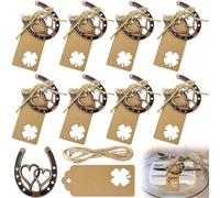 8 juegos decorativos de herradura de hierro fundido, corazones de herradura con tarjeta de cartón de 9,5 x 4,5 cm y cuerda de 240 x 0,2 cm, decoración de herradura de la suerte, decoración de