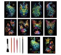 8 Láminas A4 de Arte Rascable Fosforescente - Papel para Rascar con Efecto Luminoso, Kit de Scratch Art para Niños y Adultos, Incluye 8 Hojas de 21x28,5 cm y Herramienta