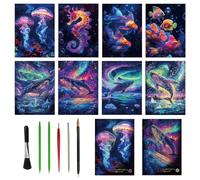 8 Láminas de Arte Rascable Fosforescente, Papel para Rascar con Efecto Luminoso, Kit de Scratch Art para Niños y Adultos