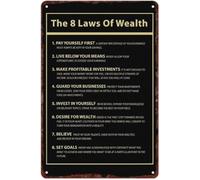 8 Laws Of Wealth Inspirational Metal Tin Sign 12x8 Inch