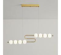 8-Light Mid Century Globe Chandelier for Dining Room Antique Copper d and White Long Linear Bar Pendant Light Kitchen Island LED Ceiling Hanging Lamp Bedroom Living