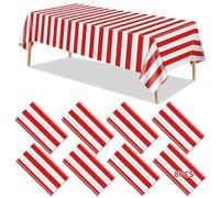 8 Manteles De Carnaval, Manteles De Rayas Rojas Y Blancas, Mantel De Plástico Rojo, Decoración De Fiesta Temática De Circo para Carnaval, Noche De Cine, Cumpleaños Infantil, Picnic, 130 X 220 Cm