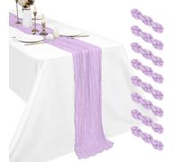 8 manteles de gasa de color lila claro, caminos de mesa de 17,7 x 108 pulgadas, estilo bohemio, 45 x 275 cm, rústico, romántico, largo camino de mesa para bodas, fiestas, despedidas de soltera, día de