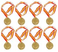 8 Medallas Premio Ganador Metal con Cintas, para niños y Adulto como obsequio - con Cinta roja y Amarilla aptas para Varios Eventos Deportivos (8 Dorada 5 cm)