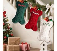 8 medias de Navidad con nombre bordado personalizado de 16.5 pulgadas, calcetines de Navidad de punto trenzado personalizados para chimenea, decoración de fiesta de vacaciones