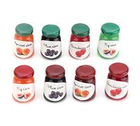 8 Mini Mermeladas, Comida en Miniatura, Higo, Albaricoque, Fresa, Mermelada de Pasas con Decoraciones de Resina de Micropaisaje de Casa de Muñecas para Mayores de 3 Años