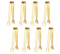 8 mini pinzas de metal doradas, pinzas pequeñas de acero inoxidable de 4.3 pulgadas, pequeños accesorios de cocina para servir alimentos, hielo, cubitos de azúcar, ensalada, tostadora, postres