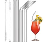8 Pajitas, 2 Cepillos de Tubo, Pajitas Largas de Metal, Pajitas para Batidos, Pajitas de Metal Reutilizables para Beber, Paja Curva Plateada, Pajitas para Beber, para Vasos de Bebidas
