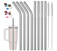 8 pajitas de acero inoxidable 304 para Stanley Cup, contiene 8 pajitas de cristal de 31 cm de largo y 2 cubiertas de paja y 2 cepillos de limpieza, pajitas de metal reutilizables para accesorios