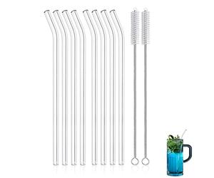 8 pajitas de vidrio reutilizables, pajitas de bebida flexibles transparentes para bebidas frías de cóctel de batido de iceberg