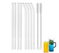 8 pajitas de vidrio reutilizables, pajitas flexibles transparentes y directas para bebidas frías de cóctel de batido