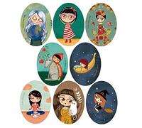 8 Parches termoadhesivos para la ropa. Apliques serigrafiados de Esther Voltà para planchar sobre camisetas, bata escolar, jeans, chaquetas.