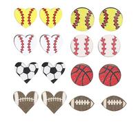 8 pares de aretes deportivos hechos a mano, ligeros, de madera, con forma de corazón, fútbol, béisbol, fútbol, baloncesto, joyería de amistad, S, Madera, Sin piedra preciosa