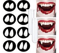 8 Pares de Dientes de Vampiro, 4 Tamaño de Halloween Kit de Colmillos de Vampiro con Adhesivo Sólido, Colmillos de Dientes de Vampiro para Halloween Cosplay Party Props, Dientes de Vampiro Adultos
