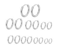 8 pares de pendientes de acero inoxidable para hombres y mujeres, pequeños círculos quirúrgicos hipoalergénicos y ligeros, plata 6-20 mm