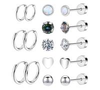 8 pares de pendientes de acero inoxidable, pendientes de acero inoxidable 316L con circonita cúbica para regalo de hombre y mujer, juego de