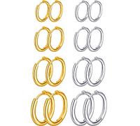 8 Pares de Pendientes de Aro de Cartílago Pendientes de Aro Pequeños de Acero Inoxidable Anillos de Labio Nariz para Mujeres Hombres(12 mm, 14 mm, 16 mm, 18 mm, Color Acero, Oro)