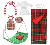 8 Pcs Accesorios Elfo Navidad,Accesorios de Elfos Navideños, Elfo Navidad Muñeco Accesorios, Incluye Saco de Dormir, Hamaca, Vasos, Albornoz, Delantal, Bufanda, Almohada, Gorro de Chef