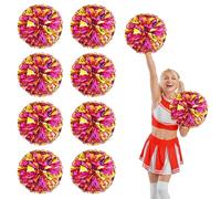 8 Pcs Cheerleading Pom Poms,13.7inch Cheerleader Pompoms with Four finger payment,Fit for Team Spirit Sports Dance Cheering (Rose red+gold)