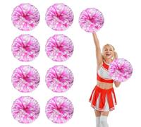 8 Pcs Cheerleading Pom Poms,13.7inch Cheerleading Handheld Squad Pompoms for Sports Team Cheer Spirit Games Dance Party Adults (Rose red+white)