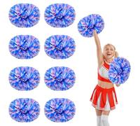 8 Pcs Cheerleading Pom Poms,14.57inch with Handle style Cheerleading Handheld Squad Pompoms for Sports Team Cheer Spirit (White+Blue+Pink)