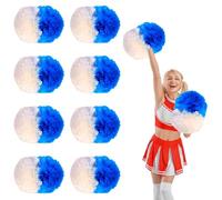 8 Pcs Cheerleading Pom Poms,14.57inch with Handle style Cheerleading Handheld Squad Pompoms for Sports Team Cheer Spirit (Blue+White)