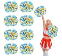 8 Pcs Cheerleading Pom Poms,14.57inch with Handle style Cheerleading Handheld Squad Pompoms for Sports Team Cheer Spirit (White+Blue+Yellow)