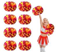 8 Pcs cheerleading poms,14.57inch pom poms cheerleading with Handle style Cheer Pom Pomsfor Dance, Matches, Team Spirit Sports (Rose red+yellow)