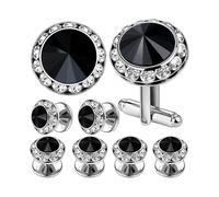 8 pcs Crystal Cufflinks and Tuxedo Studs for Men, Cuff Links Suits for Shirt Formal Dress Business Wedding Anniversary