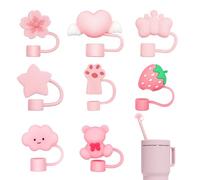 8 Pcs Cubiertas para Pajitas Stanley Cup Rosa Silicona 10 mm, Accesorios Stanley Cubierta para Pajita Stanley Reutilizable Prueba de Polvo