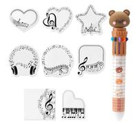 8 pcs de notas adhesivas con tema musical y bolígrafos multicolores 10 en 1, bloc de notas musicales, set de autoadhesivas con música para la escuela, la oficina y las listas de tareas Regalo