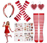 8 pcs Disfraz de Carnaval de Colonia,Accesorios para Disfraz de Colonia,Diadema Roja y Blanca,Guantes,Medias,Aretes,Pegatinas Faciales,Disfraz de Carnaval para Mujer,Halloween,Carnaval y Fiesta