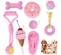 8 PCS Kit de Juguete Mordedor Cachorro Perro Pequeño Goma Blanda Rosa Dentición Mascotas Limpieza Dental Sarro Alivio Encías Antiansiedad Cuerda Algodón Trenzado Anti Rotura para Chihuahua Pomerania