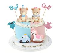 8 pcs La tarta Decoración para fiesta de revelación del sexo del bebé para tarta con vestido brillante pelele osito de peluche, caballito balancín y cochecito para bautizos bodas y cumpleaños