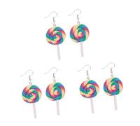 8 Pcs Large Dangle Ear Decorations Polymer Clay Lollipop Turquoise Hoop for Women Creative Earrings Thick Circle Cane