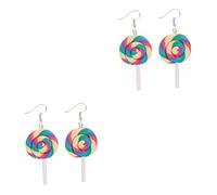 8 Pcs Large Dangle Ear Decorations Polymer Clay Lollipop Turquoise Hoop for Women Creative Earrings Thick Circle Cane