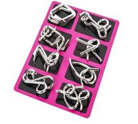 8 pcs Metal Brain Teaser Puzzles, Metal Brain Teaser Puzzles Ring Educational Toys for Intelligence Mind IQ Test Game for Kids, Adults, Relax and Increase Interaction (Purple)