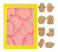 8 Pcs Moldes Galletas Navidad, 3D Navidad Moldes para Galletas de Plástico Niños, Navidad Cortadores de Galletas Formas Galletas Cookie Cutter Set para DIY Decorar Cookie Fondant, Galletas Tartas