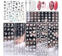 8 Pcs Placas Estampacion Uñas Estampador de Uñas Stamping para Uñas Placas Estampacion Uñas Plantillas Uñas Decoracion Placa Estampacion Uñas Sello Stamping Uñas Kit De Estampado De Uñas