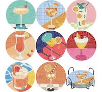 8 PCS Posavasos de Pintura Diamantes con Soporte, Posavasos de Diamantes, Posavasos de Arte de Diamantes con Estilo cóctel Antideslizantes Vasos para Bebidas de Bar, Principiantes, Adultos y Niños