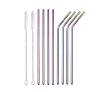 8 Pcs Reusable Drinking Straw Metal Straws Cleaner 304 Stainless Steel Set Straight Bent Drinkware(8Pcs Rainbow C)