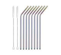 8 Pcs Reusable Drinking Straw Metal Straws Cleaner 304 Stainless Steel Set Straight Bent Drinkware(8Pcs Rainbow B)