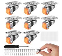 8 Pcs Ruedas Giratorias para Muebles Pequeñas, Ruedas para Muebles Pesados con Base Naranja, Rueda para Carrito Mueble Mesas y Mover Objetos Pesados