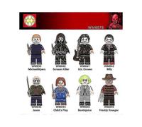 8 Pcs/Set Hot Horror Movie Characters Mini Figures Billy Freddy Jason Building Blocks Minifigures Toys Kids Halloween