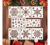 8 PCS Snowflake Stencil for Crafts, Reusable Christmas Stencil Winter Xmas Holiday Snowflake Template DIY Snowflake Stencil for Painting on Wood, Gift Box, Windows, Pared, Puerta, Decoración Del Hogar