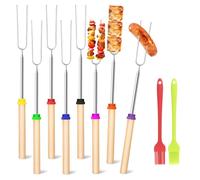 8 Pcs Telescópicas de Acero Inoxidable Pinchos, Brochetas de Barbacoa Malvavisco 31cm a 81cm, Pinchos Barbacoa Tenedor con 2 cepillo de aceite, para Barbacoa, Camping, Hoguera