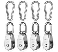 8 PcsPoleas de Carga Simples:4 Pcs M20 Poleas para Cuerda & 4 ganchos de resorte M6, Poleas para grúa giratorias 360 grados de acero inox, Rodillos para cuerdas de paracaídas, carga 75 kg