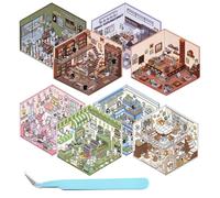 8 pegatinas 3D Scene House DIY Stic-ker Scene Fun DIY Supermercado Café Vintage Cartoon con 1 pinzas