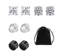 8 pendientes magnéticos, 1 bolsa de almacenamiento, pendientes magnéticos de cristal, pendientes redondos de acero de titanio, joyería de moda, adecuados para citas, fiestas y uso diario, cobre, acero