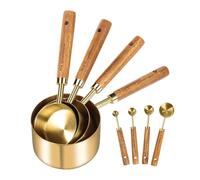 8-Piece Gold Measuring Cups and Spoons Set - Stainless Steel and Acacia
